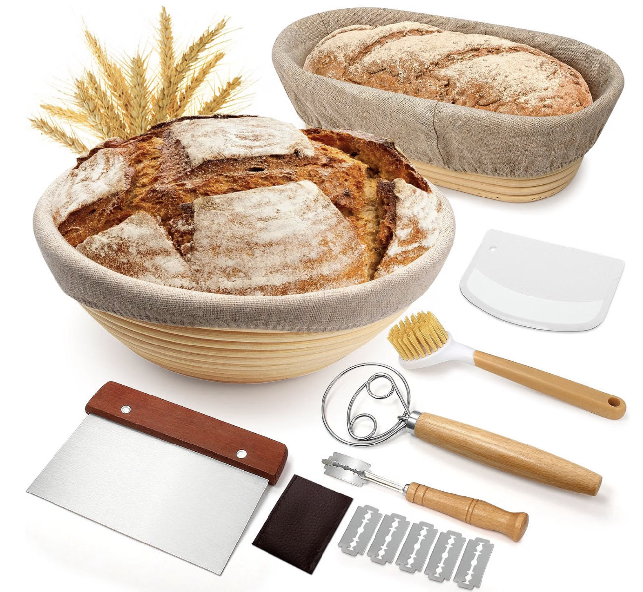 EWFEN Natural Rattan Sourdough Proofing Basket Banneton Set